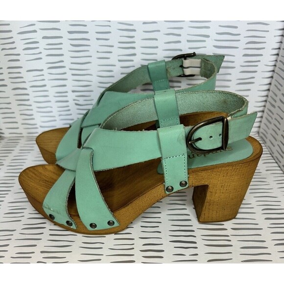 Sundance Italian Leather Denira Platform Slingback Sandal Mint Green‎ Size 6.5 - Picture 2 of 7